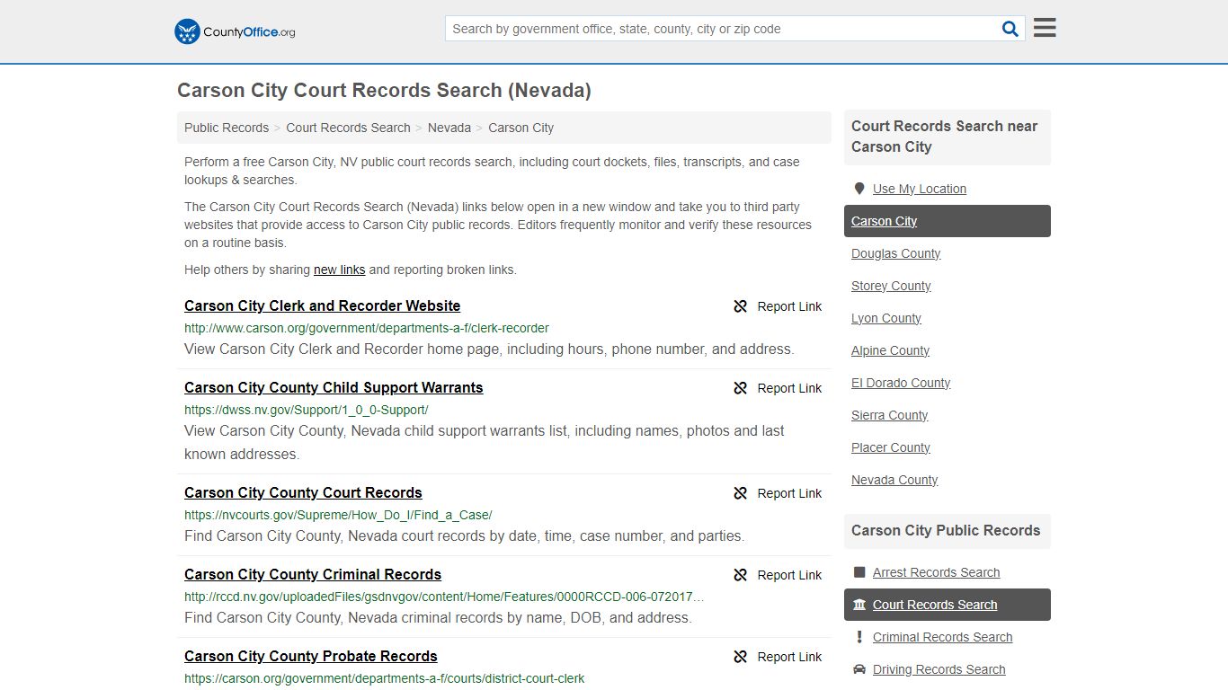 Carson City Court Records Search (Nevada) - County Office